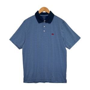 Perlis Performance Polo Mens Medium Blue Striped Golf Crawfish Preppy Casual